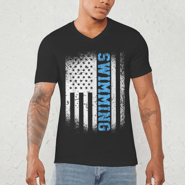 USA Flag Swimming Swim American Swimmer Men's V-Neck T-Shirt USA Flag Swimming Swim American Swimmer Men's V-Neck T-Shirt