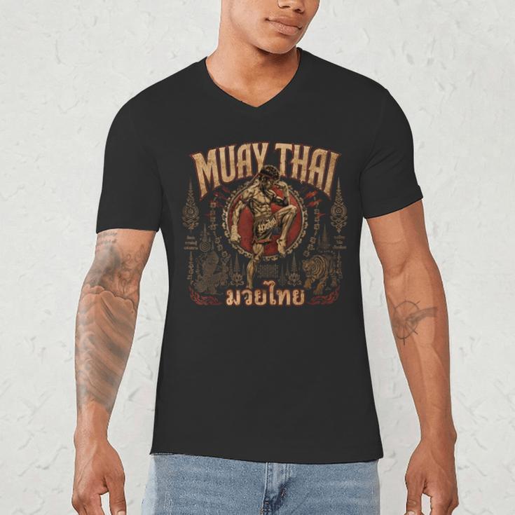 Vintage Muay Thai Wai Kru Thai Boxing Ritual Art Men's V-Neck T-Shirt