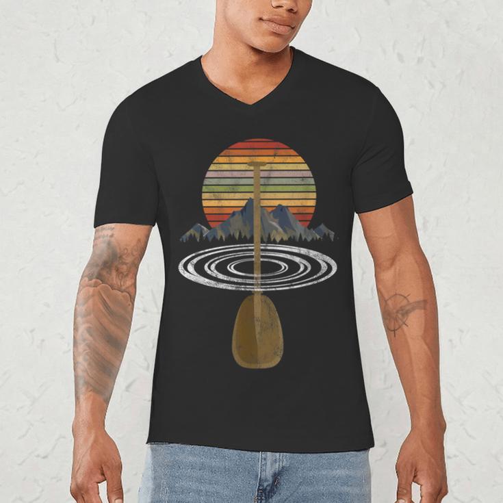 Vintage Retro Canoe Paddle & Mountains Rafting Men's V-Neck T-Shirt