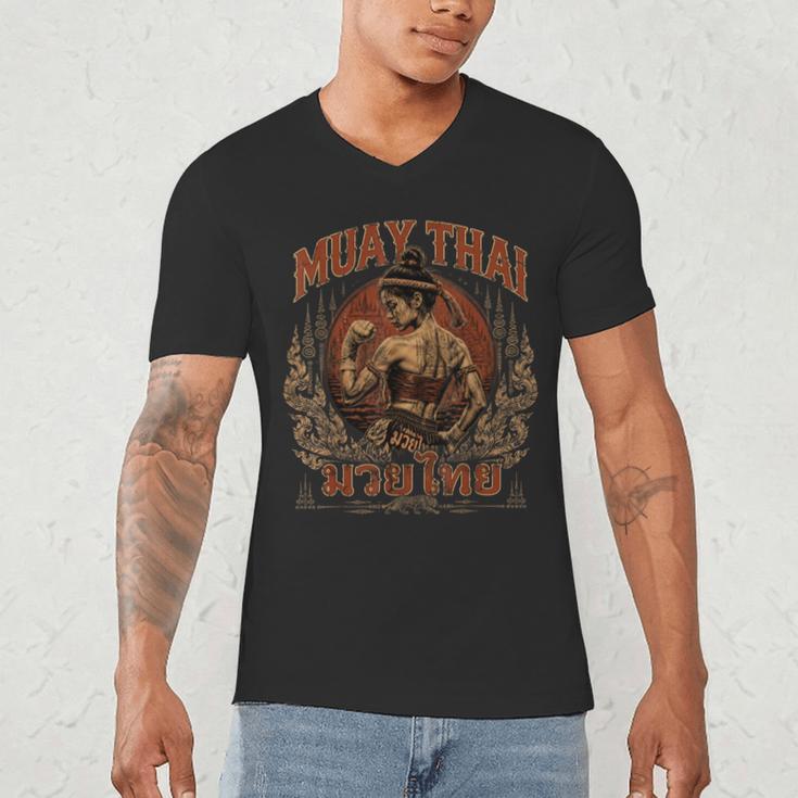 Weathered Muay Thai Fighter Thai Boxing Warrior Art Men's V-Neck T-Shirt