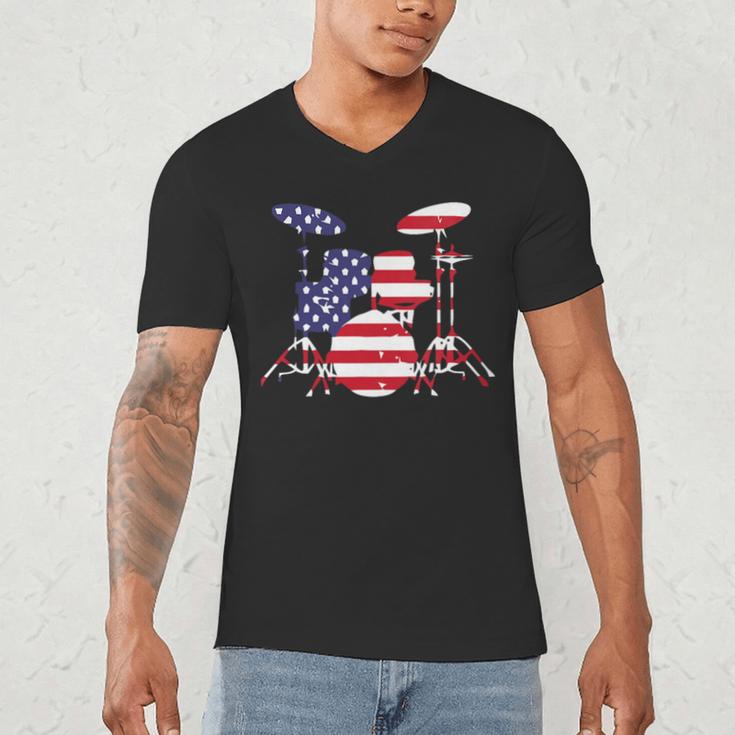 Women's American Flag Drum Kit Patriotic US Drum Art Men's V-Neck T-Shirt Women's American Flag Drum Kit Patriotic US Drum Art Men's V-Neck T-Shirt