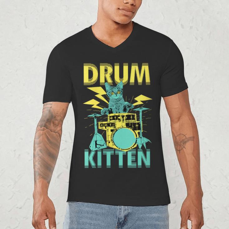 Women's Cute Drummer Cat Drum Kitten Men's V-Neck T-Shirt Women's Cute Drummer Cat Drum Kitten Men's V-Neck T-Shirt