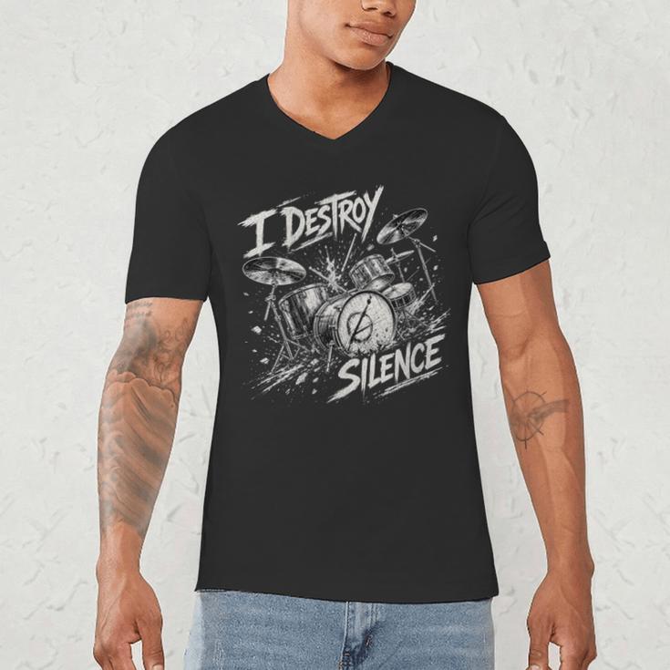 Women's Drum Kit I Destroy Silence Art Men's V-Neck T-Shirt Women's Drum Kit I Destroy Silence Art Men's V-Neck T-Shirt