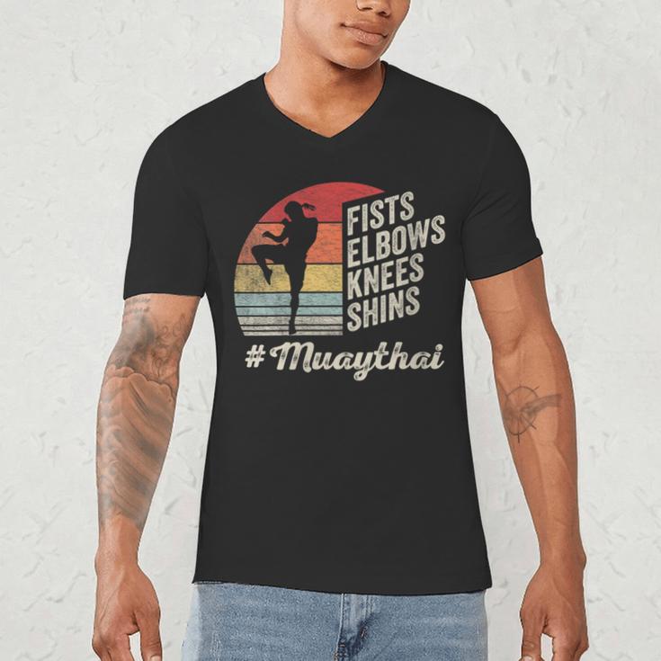 Women's Muay Thai Martial Arts Fighter Retro Vintage Sunset Graphic Men's V-Neck T-Shirt Women's Muay Thai Martial Arts Fighter Retro Vintage Sunset Graphic Men's V-Neck T-Shirt