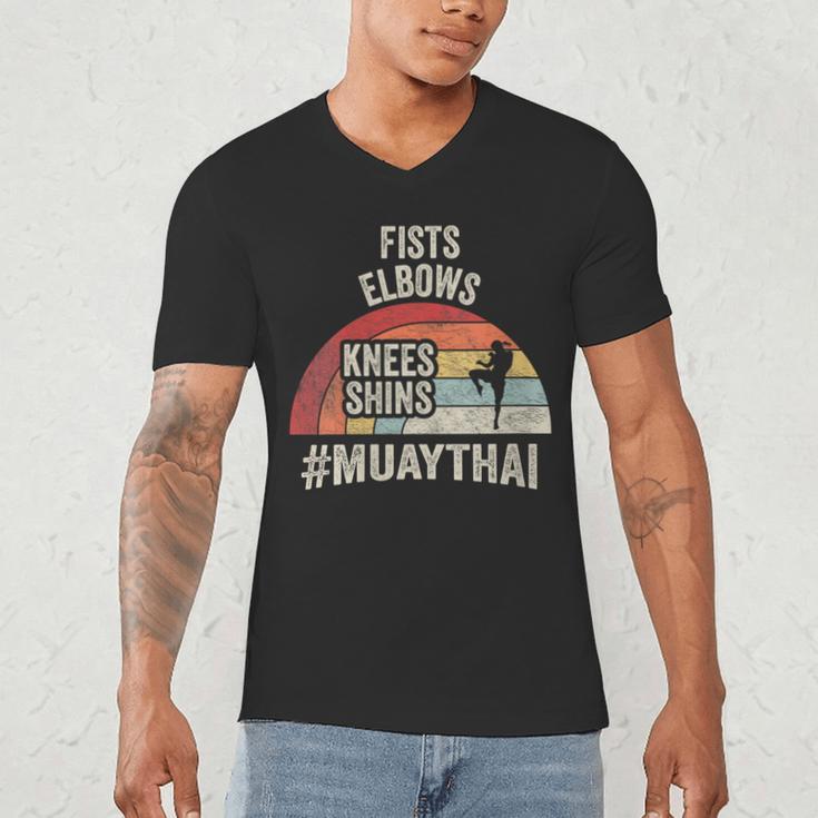 Women's Retro Muay Thai Martial Arts Fighter Graphic Men's V-Neck T-Shirt