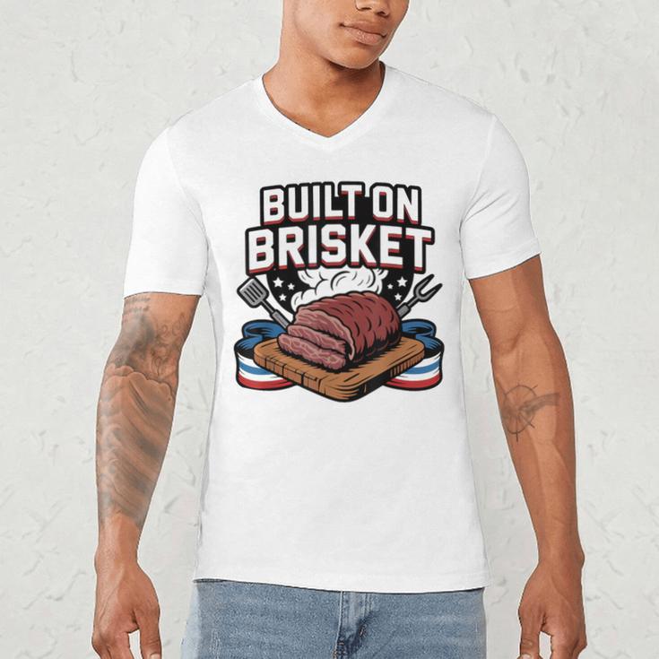 4th July BBQ Dad American Flag Brisket Smoke Men's V-Neck T-Shirt