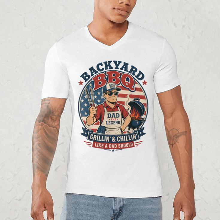 Backyard BBQ Dad Grill Boss Patriotic Fourth Of July Barbecu Men's V-Neck T-Shirt