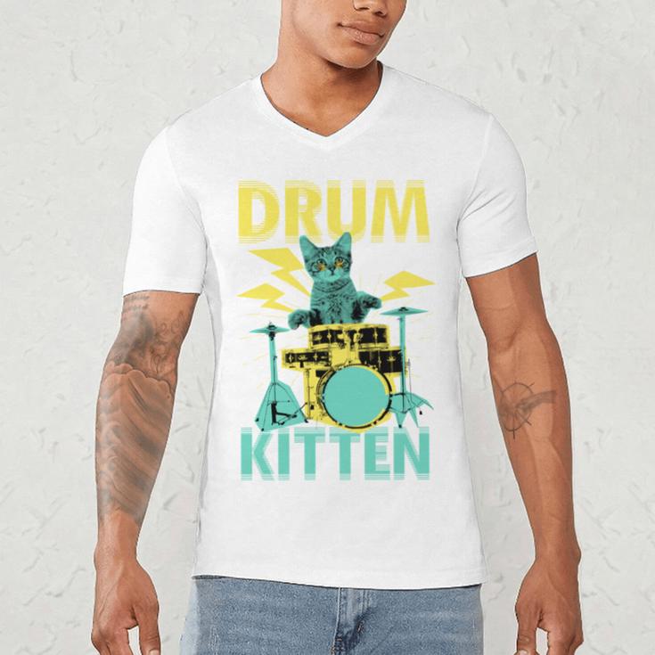 Cute Drummer Cat Drum Kitten Men's V-Neck T-Shirt
