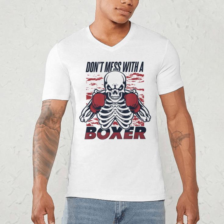 Don't Mess With A Boxer Kickboxer Fan Muay Thai Boxing Men's V-Neck T-Shirt
