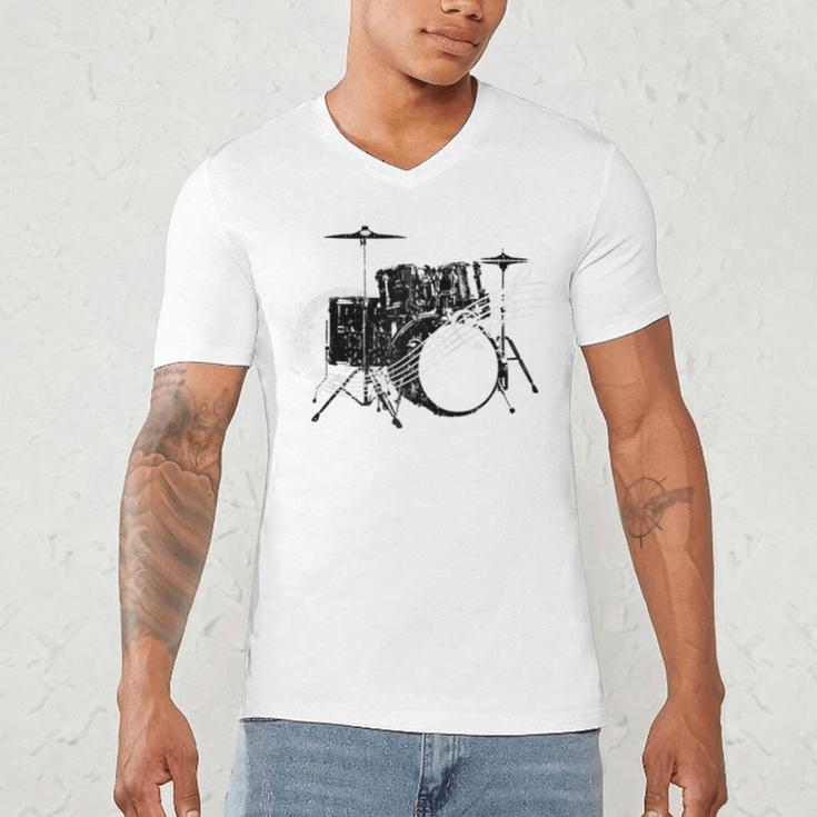 Drum Kit Drummer Band Musical Instrument Rock Music Raglan Baseball Tee Men's V-Neck T-Shirt