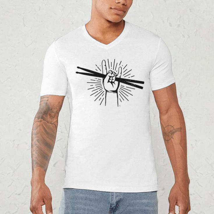 Drummer Drum Kit Rock & Roll Music Drummer Men's V-Neck T-Shirt Drummer Drum Kit Rock & Roll Music Drummer Men's V-Neck T-Shirt