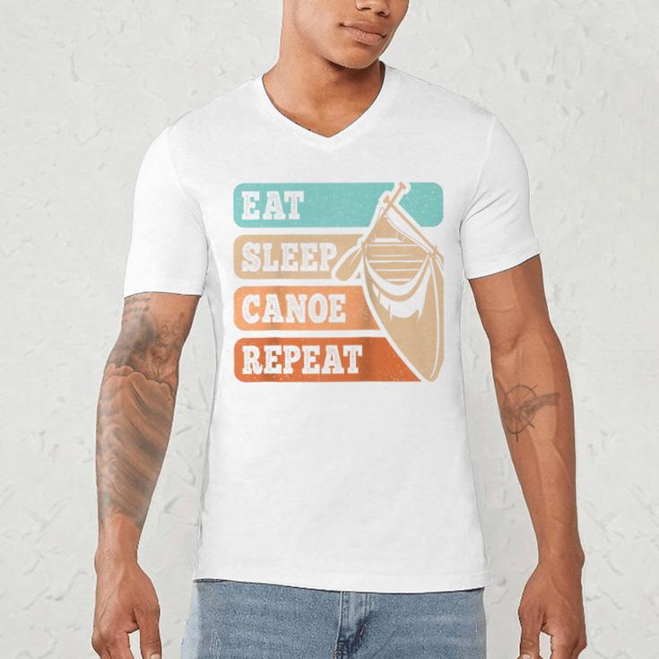 Eat Sleep Canoe Repeat Vintage Canoeing Canoeist Men Boys Raglan Baseball Tee Men's V-Neck T-Shirt