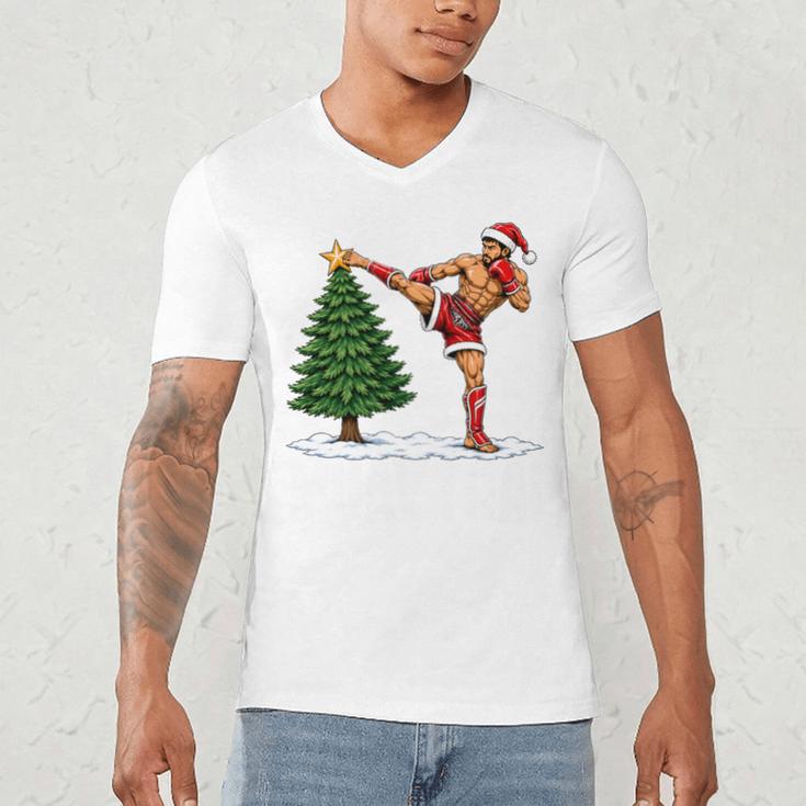 Festive Muay Thai Santa Christmas Men's V-Neck T-Shirt