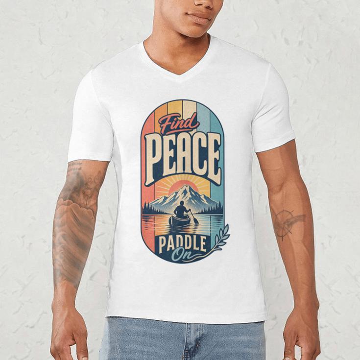 Find Peace Paddle On Canoe Mountain Sunset Men's V-Neck T-Shirt Find Peace Paddle On Canoe Mountain Sunset Men's V-Neck T-Shirt