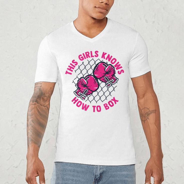 This Girl Knows How To Box Muay Thai Kickboxer Fan Boxing Men's V-Neck T-Shirt