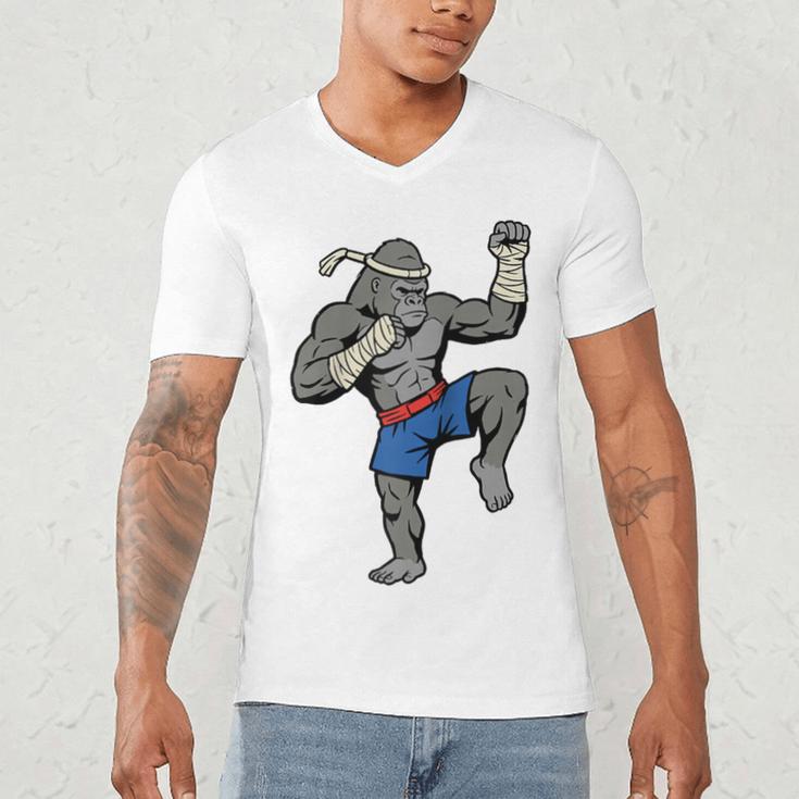 Gorilla Muay Thai Combat Sport Fighter Martial Arts 8 Limbs Raglan Baseball Tee Men's V-Neck T-Shirt
