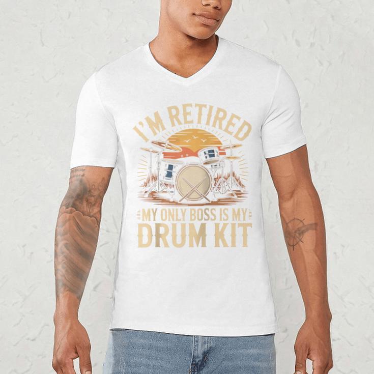 I'm Retired My Only Boss Is My Drum Kit Drums Drummer Raglan Baseball Tee Men's V-Neck T-Shirt I'm Retired My Only Boss Is My Drum Kit Drums Drummer Raglan Baseball Tee Men's V-Neck T-Shirt