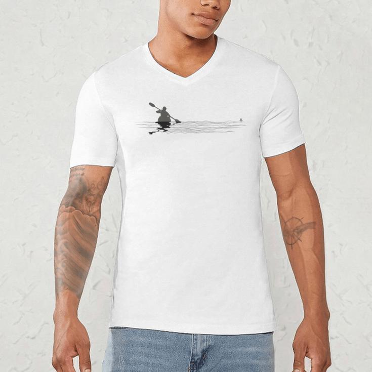 Kayaking Graphic Kayak Figure Kayaker Canoe Paddling Men's V-Neck T-Shirt