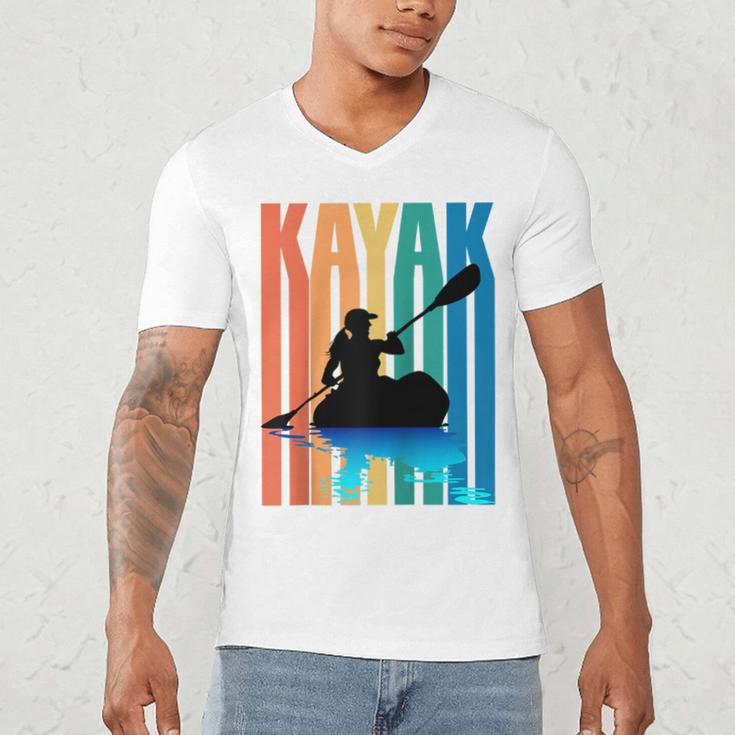 Kayaking Kayak Retro Art Canoe Raglan Baseball Tee Men's V-Neck T-Shirt