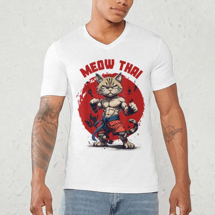 Meow Thai Funny Muay Thai And Cats Lover Men's V-Neck T-Shirt