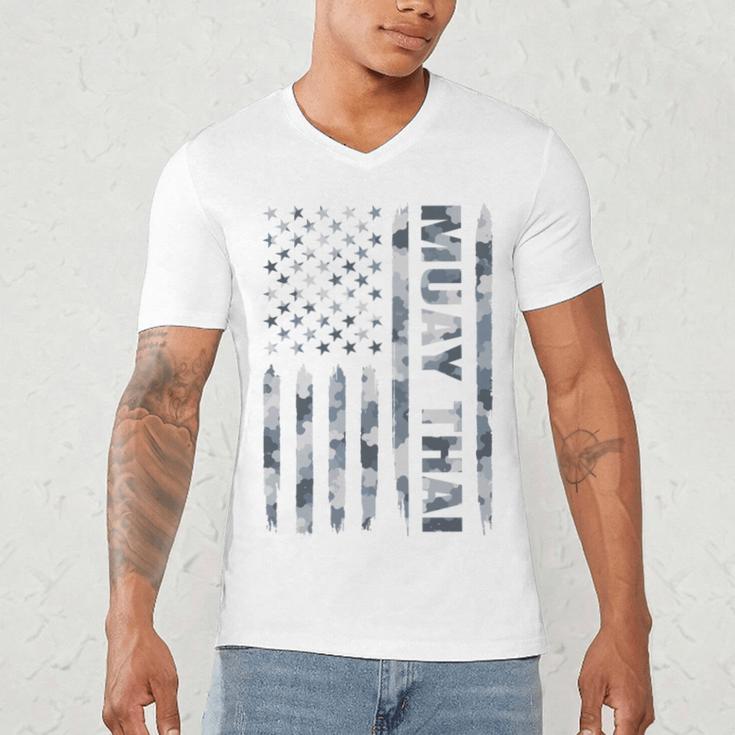 Muay Thai American Flag Camo Military Patriotic Men's V-Neck T-Shirt