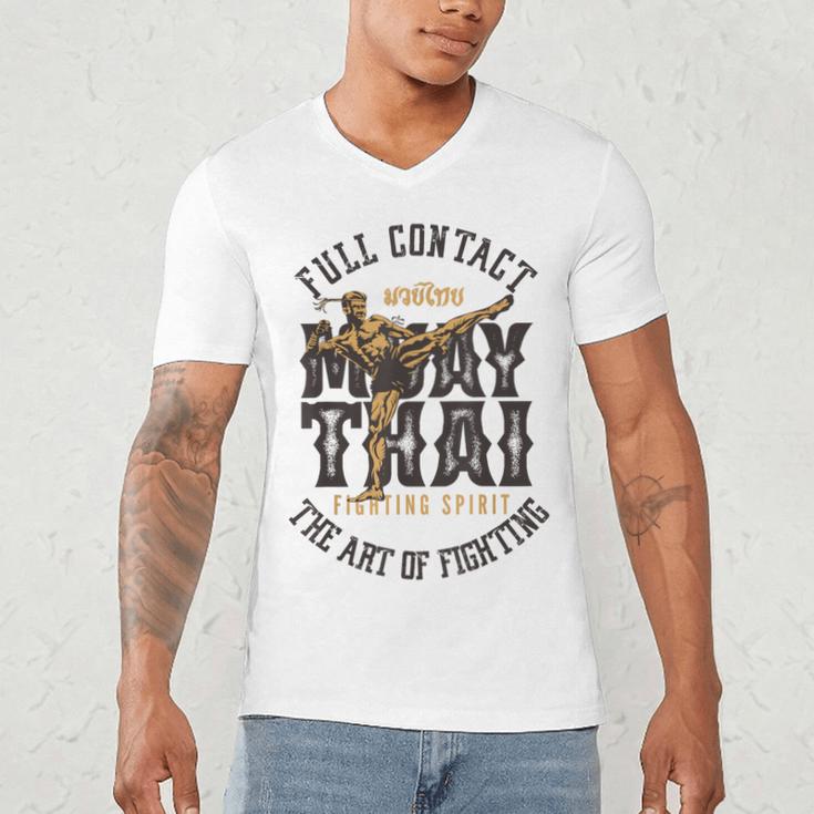 Muay Thai Fighter MMA Full Contact Retro Kickboxing Men's V-Neck T-Shirt