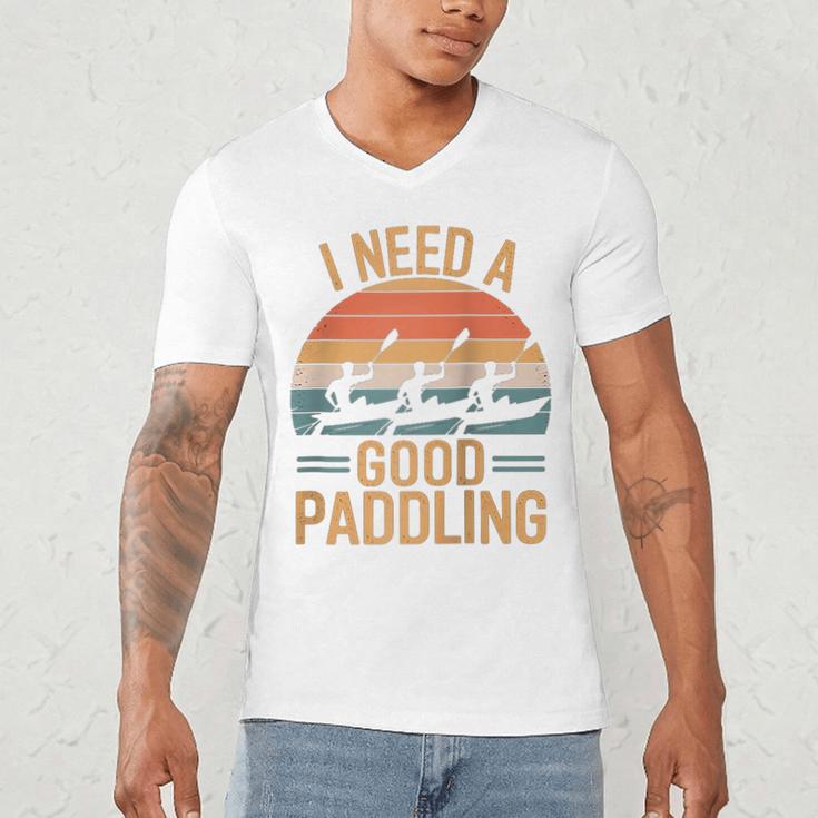 I Need A Good Paddling Retro Sunset Canoe Raglan Baseball Tee Men's V-Neck T-Shirt