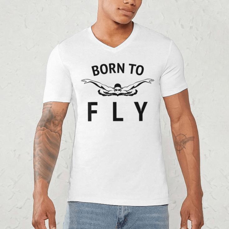 Swimmer Swim Team Born To Fly Butterfly Stroke Swimming Men's V-Neck T-Shirt