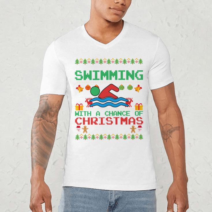 Swimming Christmas Party Swim Swimmer Christmas Ugly Style Men's V-Neck T-Shirt