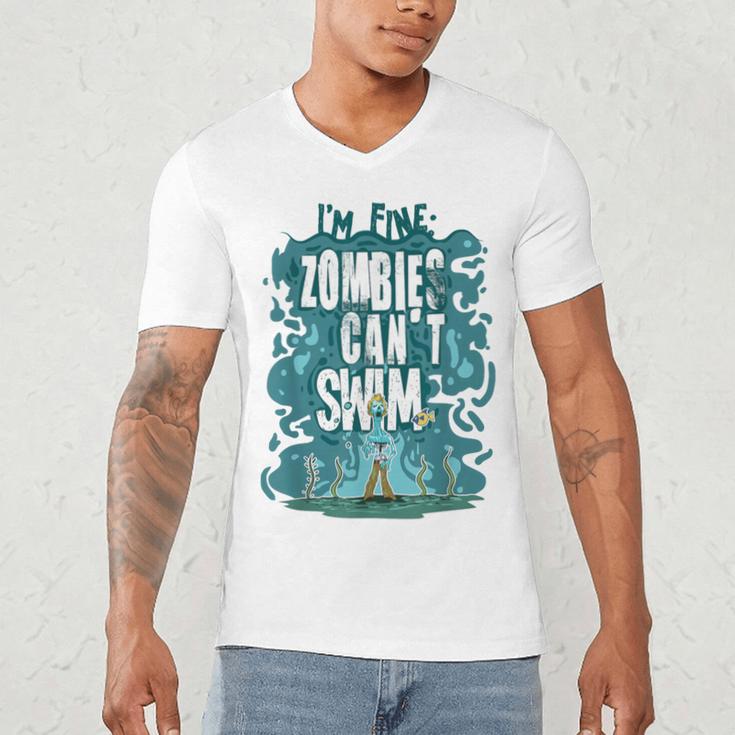 Swimming Quote Zombies Can't Swim For Swimmer Men's V-Neck T-Shirt Swimming Quote Zombies Can't Swim For Swimmer Men's V-Neck T-Shirt