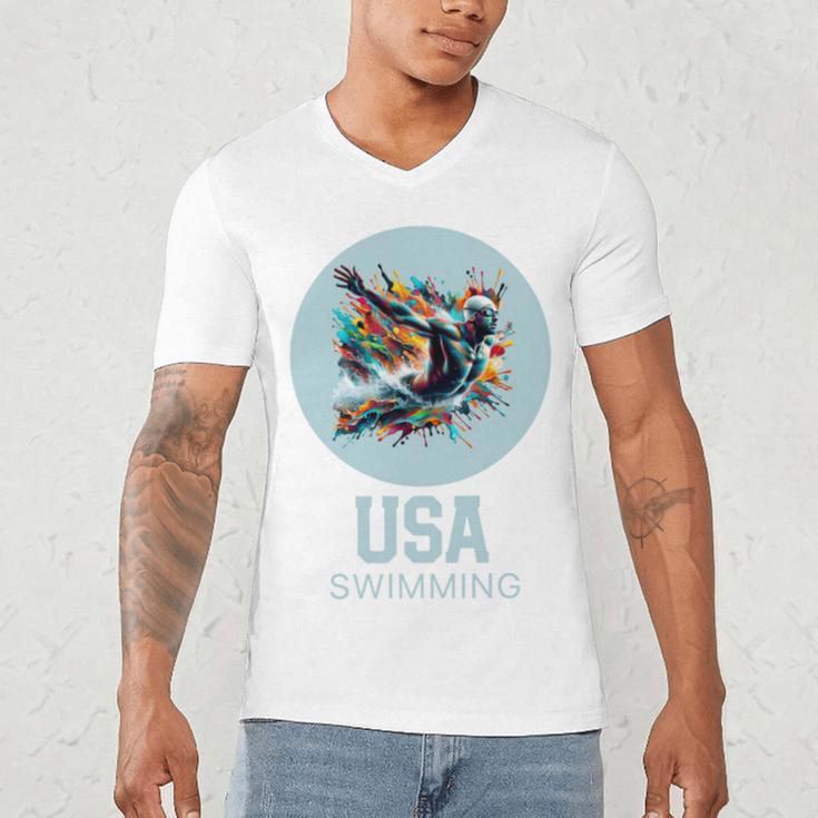 SWIMMING SPORT COMPETITIVE SWIM Men's V-Neck T-Shirt SWIMMING SPORT COMPETITIVE SWIM Men's V-Neck T-Shirt