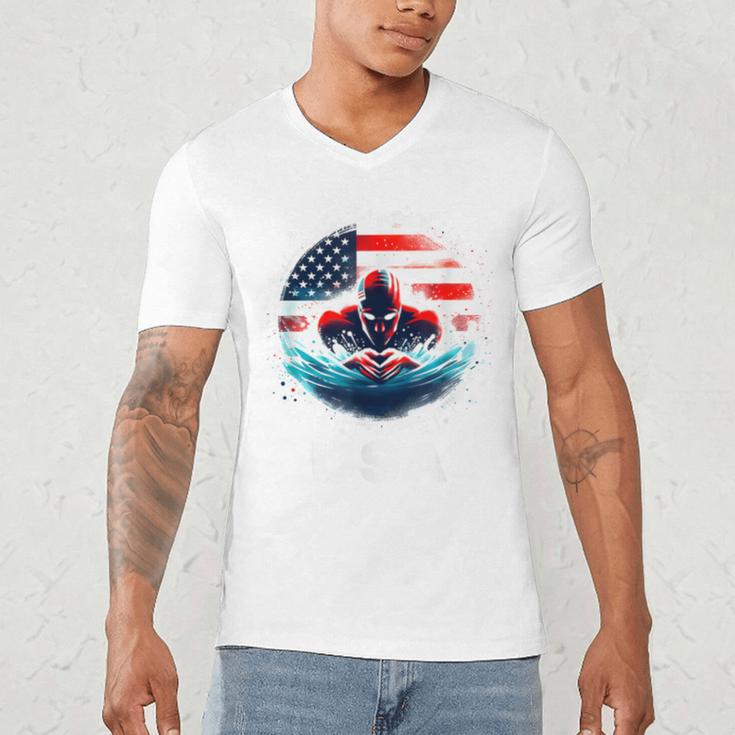 Swimming United States American Swimming Apparel Swimming Men's V-Neck T-Shirt Swimming United States American Swimming Apparel Swimming Men's V-Neck T-Shirt