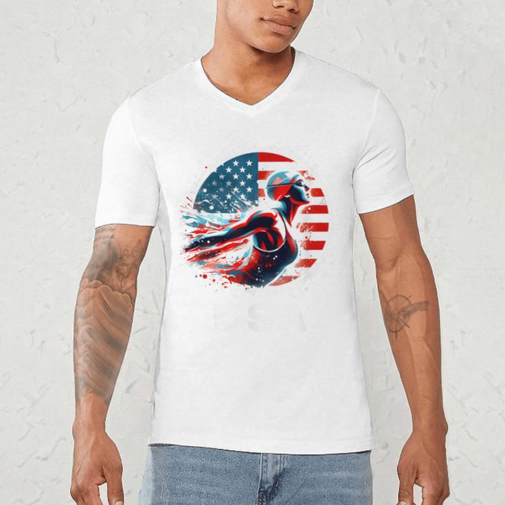 Swimming United States Apparel American Flag Swimming Men's V-Neck T-Shirt Swimming United States Apparel American Flag Swimming Men's V-Neck T-Shirt