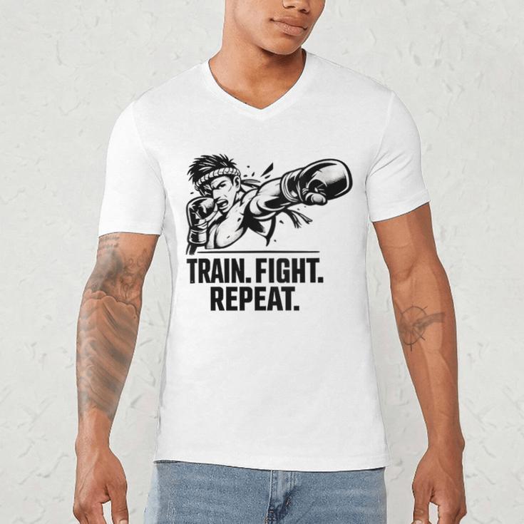 Women's Train Fight Repeat Nak Muay Thai Boxing Fighter Men's V-Neck T-Shirt