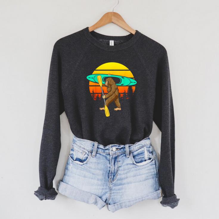 Bigfoot Kayak Paddling Lake Rafts Inflatable Canoe Sasquatch Raglan Sleeve Sweatshirt