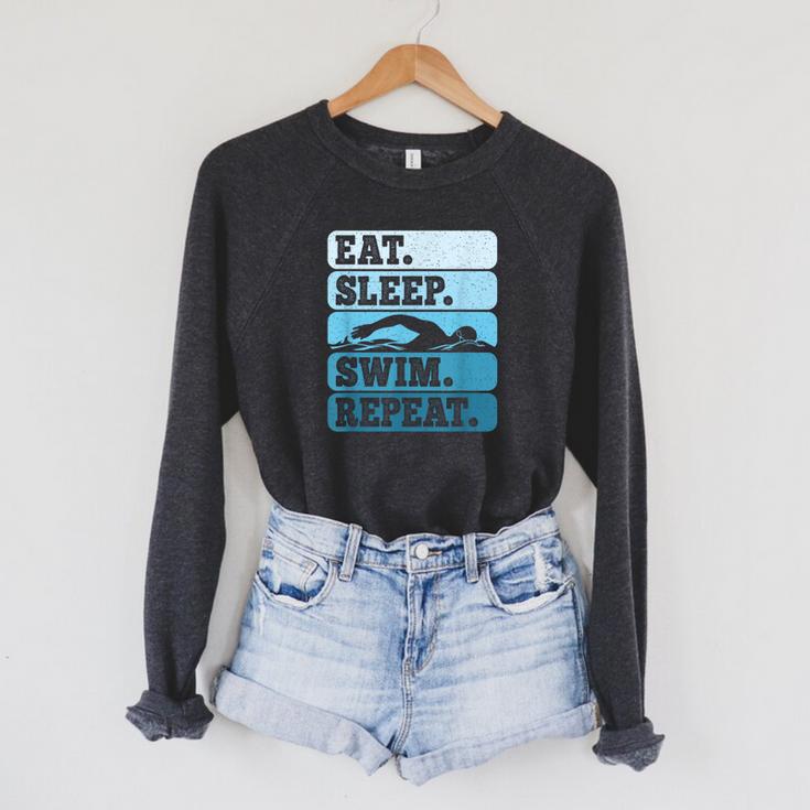 Eat Sleep Swim Vintage Swimming Lover Swimmer Men Women Raglan Sleeve Sweatshirt