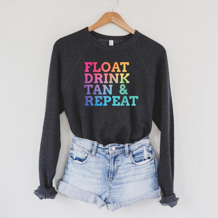 Float Drink Tan Repeat Summer Swimming Beach Pool Vacation Raglan Sleeve Sweatshirt
