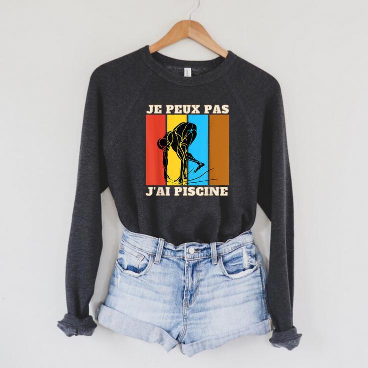 Je Peux Pas J'Ai Piscine Swimming Humour Retro Swimming Pool Raglan Sleeve Sweatshirt