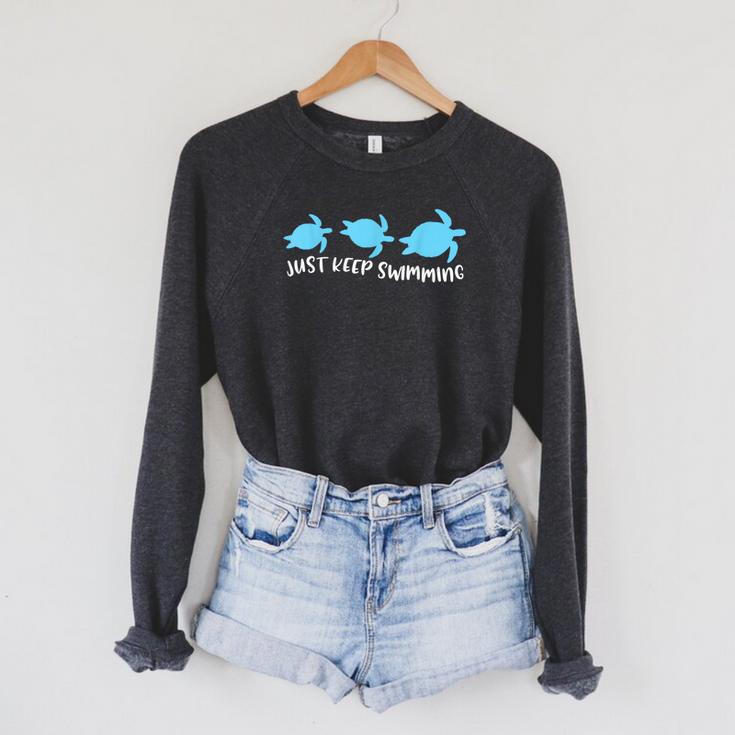 Just Keep Swimming Sea Turtle Swimmer Swim Team Coach Raglan Sleeve Sweatshirt
