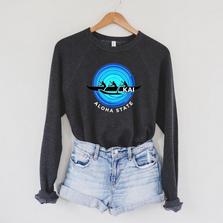 Kai Outrigger Canoe Hawaii Aloha State Paddling Retro Raglan Sleeve Sweatshirt