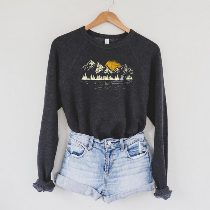 Mountain Kayaking Nature Water Sports Kayaker Canoeing Kayak Raglan Sleeve Sweatshirt