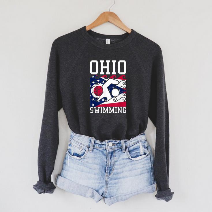 Ohio Flag Swimming Team Swim Swimmer US State Raglan Sleeve Sweatshirt