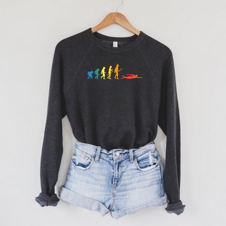 Retro Swimming Evolution For Swimmers Summer Water Lovers Raglan Sleeve Sweatshirt