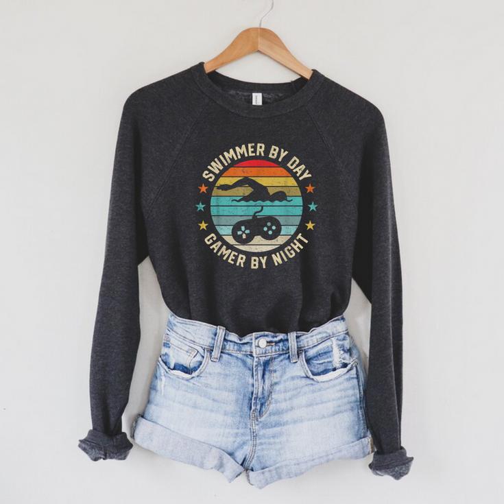 Swimmer By Day Gamer By Night Swimming Swim Lover Gaming Raglan Sleeve Sweatshirt