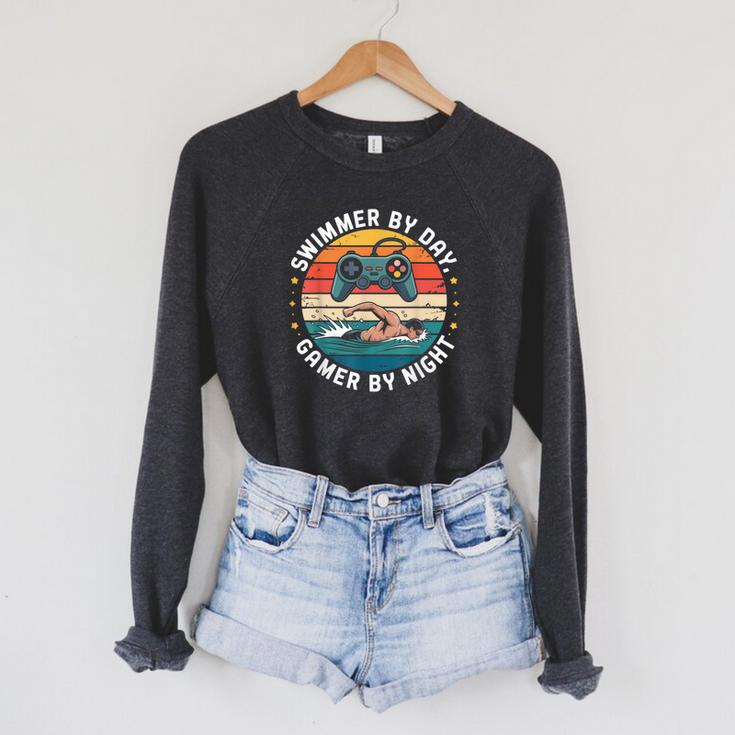 Swimmer By Day Gamer By Night Swimming Vintage Gaming Swim Raglan Sleeve Sweatshirt