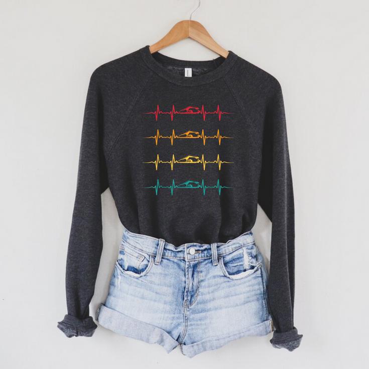 Swimming Swimmer Heartbeat Vintage Men Boys Women Swim Lover Raglan Sleeve Sweatshirt