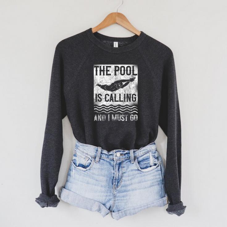 Swimming Swimmer Swim The Pool Is Calling Vintage Raglan Sleeve Sweatshirt