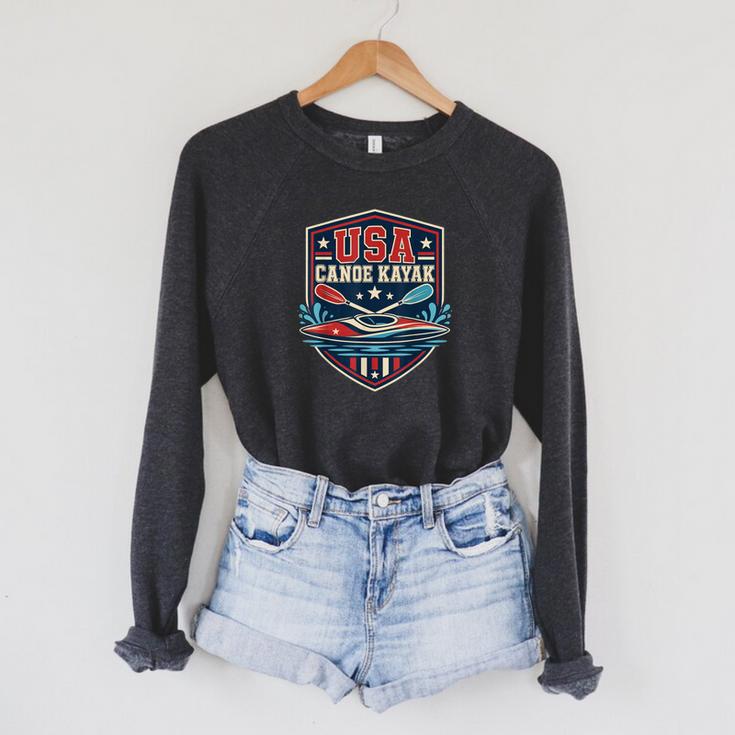 USA Canoe Kayak Paddling American Flag Emblem Raglan Sleeve Sweatshirt