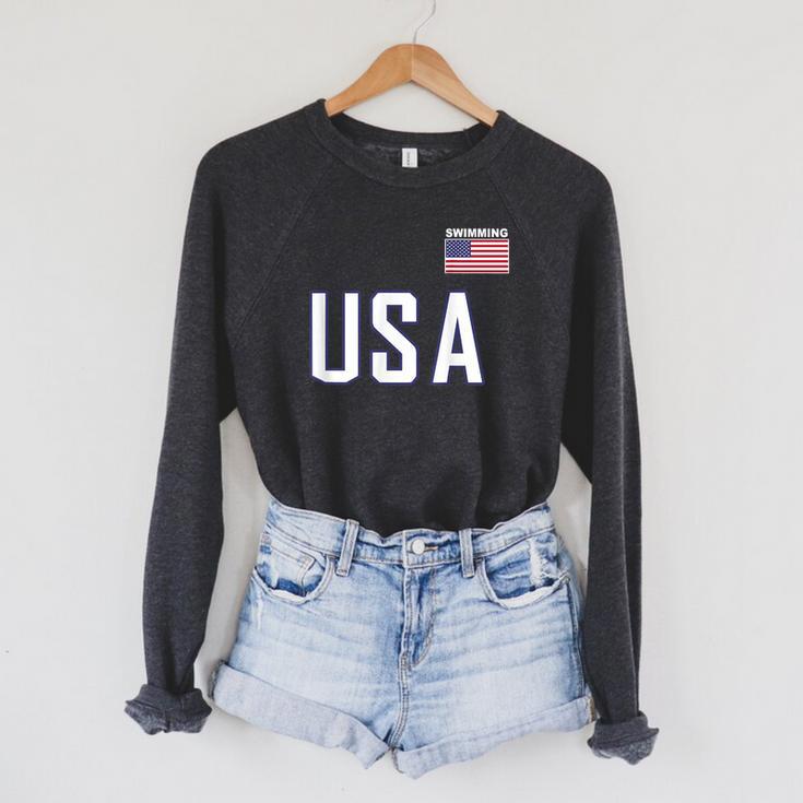 USA Flag Swim Swimming Sport Practice Equipment Men Women Raglan Sleeve Sweatshirt
