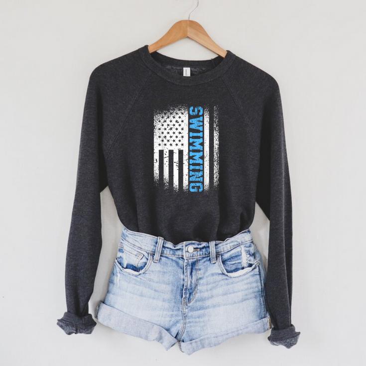 USA Flag Swimming Swim American Swimmer Raglan Sleeve Sweatshirt